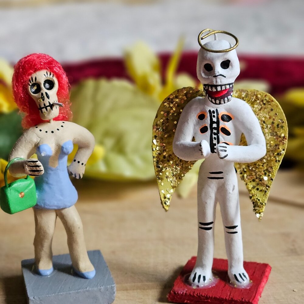 VINTAGE OAXACAN Lady Of The Night AND ANGEL SCULPTURES..got A Light?
